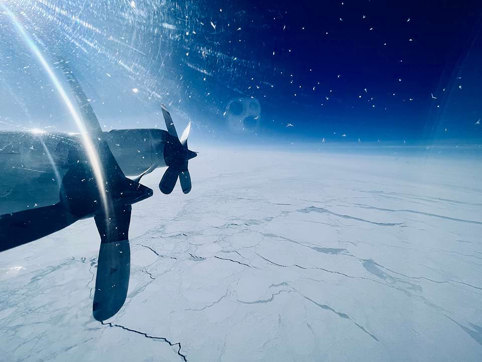 A NOAA Aircraft Operations Center’s NOAA WP-3D Orion aircraft flies a Gravity for the Redefinition of the American Vertical Datum, or GRAV-D, aerial survey over the Arctic Ocean.
