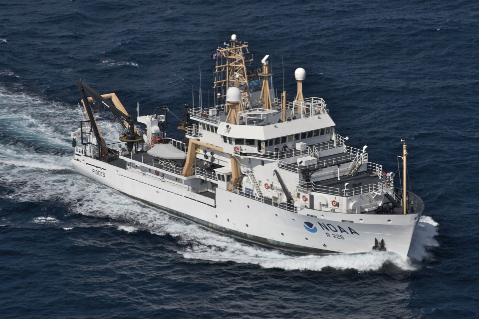 Homeported in Pascagoula, Mississippi, NOAA Ship Pisces is the third in a class of state-of-the-art, acoustically quiet fisheries survey vessels built for a wide range of living marine resource surveys and ecosystem research projects. The ship focuses primarily on U.S. waters from the Gulf of Mexico, Caribbean, and South Atlantic to North Carolina.