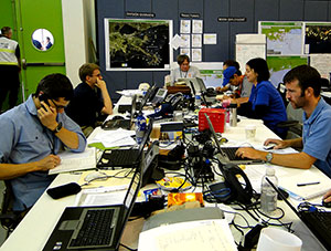 NOAA scientists and partners at work in the BP Training Center, Houma, Louisiana.