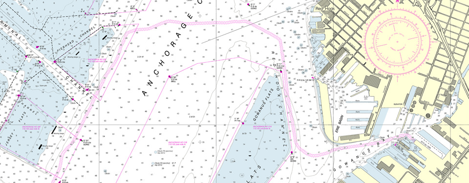 a close-up view of the new nautical chart for New York Harbor