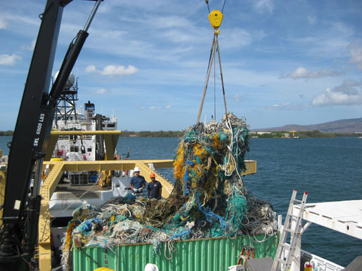 The NOAA Ship Sette unloads its undesirable "catch."
