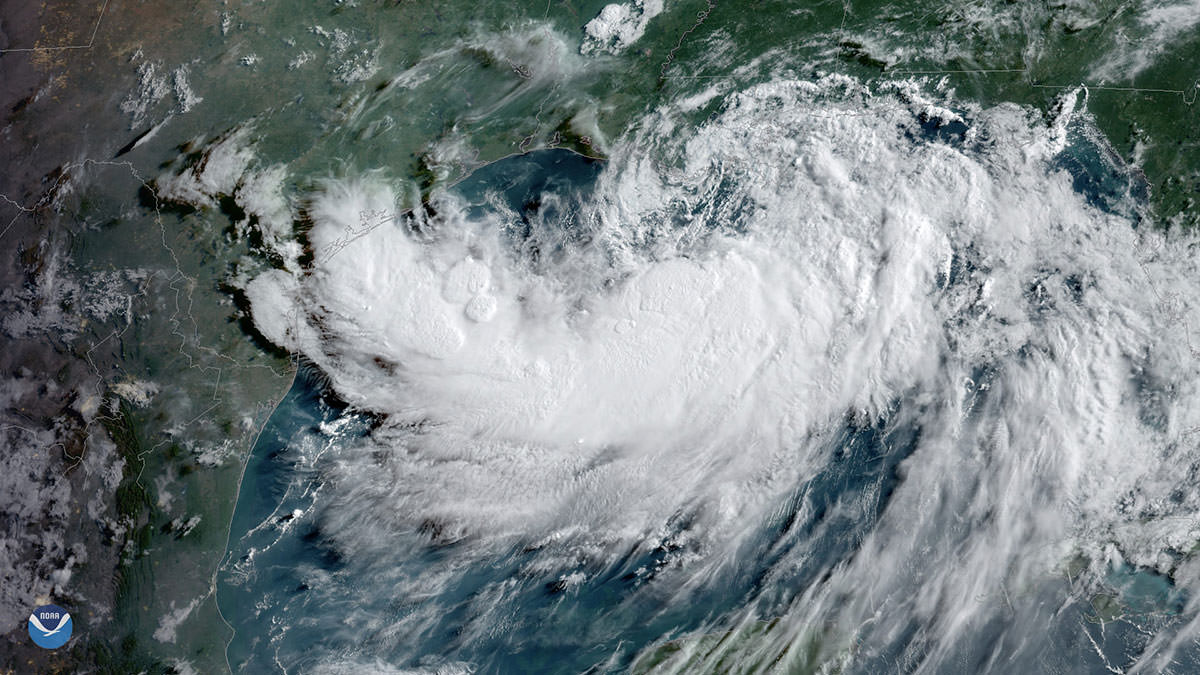 Aerial image of Hurricane Barry gaining strength.
