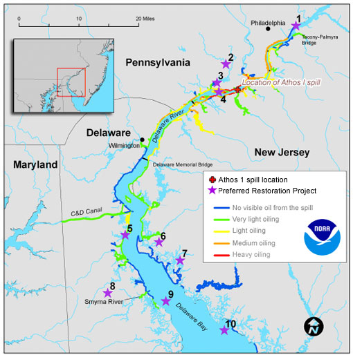 This map of the Delaware River shows the location of the Athos I cargo 