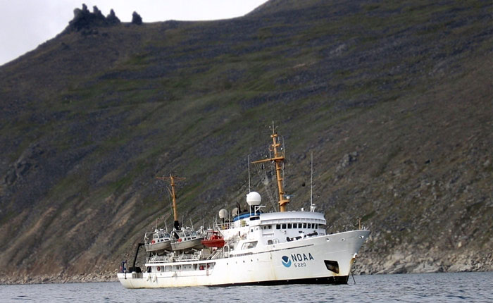 NOAA Ship Fairweather at anchor near the Bering Strait in 2010, courtesy of NOAA