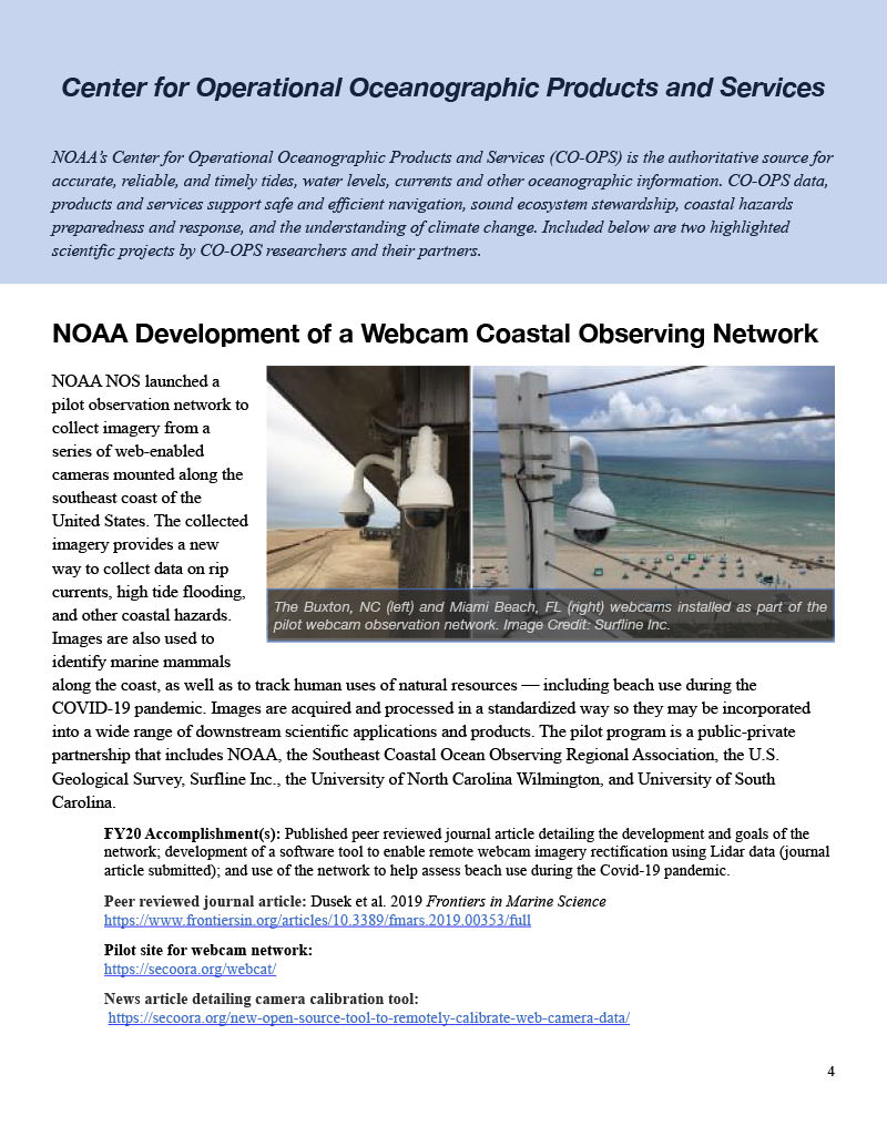 cover of the Center for Operational Oceanographic Products and Services (CO-OPS) section of the 2020 NOS Science Report