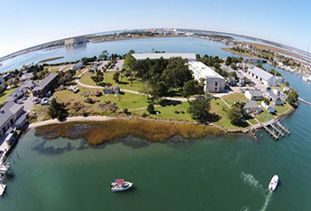 Aerial view of nature-based shoreline at NOAA laboratory on Pivers Island in Beaufort, North Carolina, in 2014. 