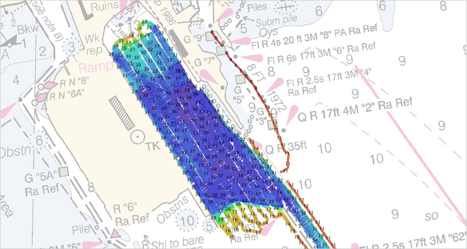 map shows Multibeam data collected in Mississippi’s Gulfport Sound Channel on October 10, 2017
