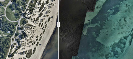 NOAA aerial imagery, before and after Hurricane Dorian: Key Biscayne, Florida, September, 2019.
