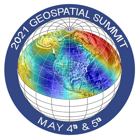 Colorful logo showing a map of the geoid for the 2021 Geospatial Summit.
