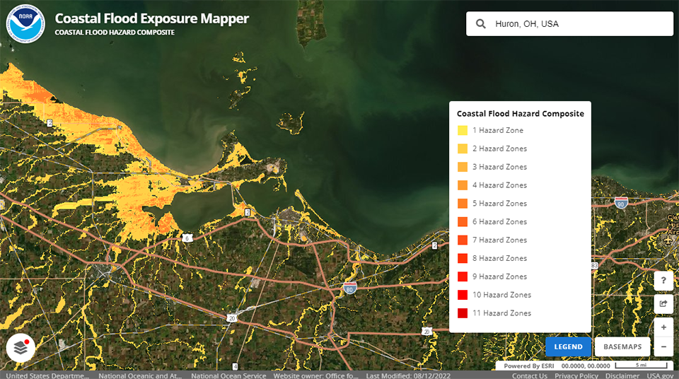 A screenshot from the Coastal Flood Exposure Mapper.