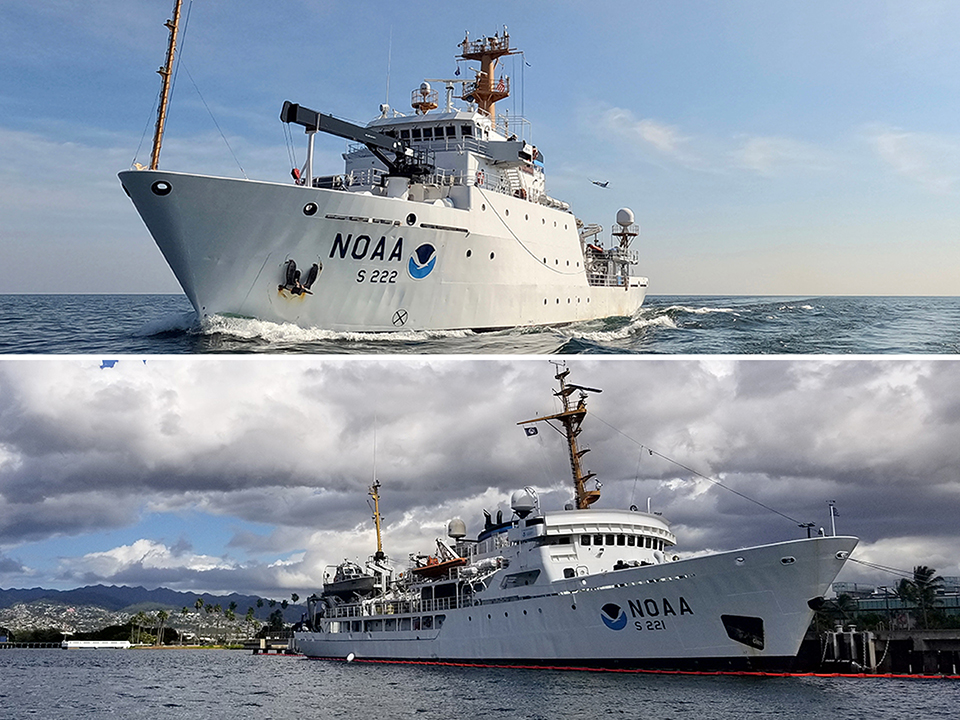 : Two images of NOAA hydrographic ships.