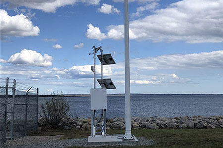 Meteorological sensors set up along the shore.