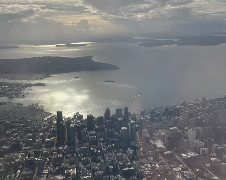 Aerial view of Seattle, Washington, and Puget Sound