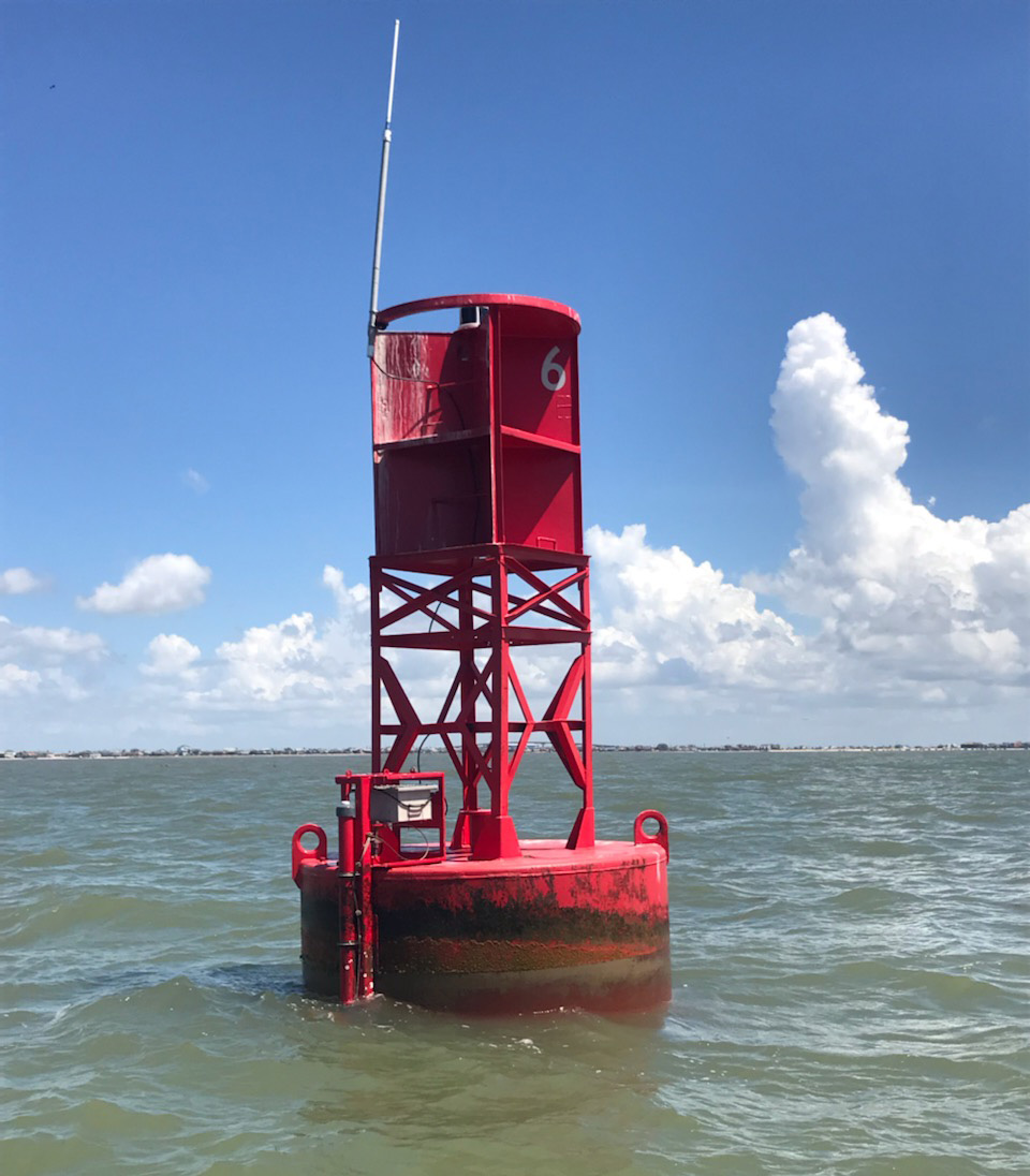 A current meter installed on the U.S. Coast Guard Lighted Buoy 6 near the Freeport,Texas, entrance channel.