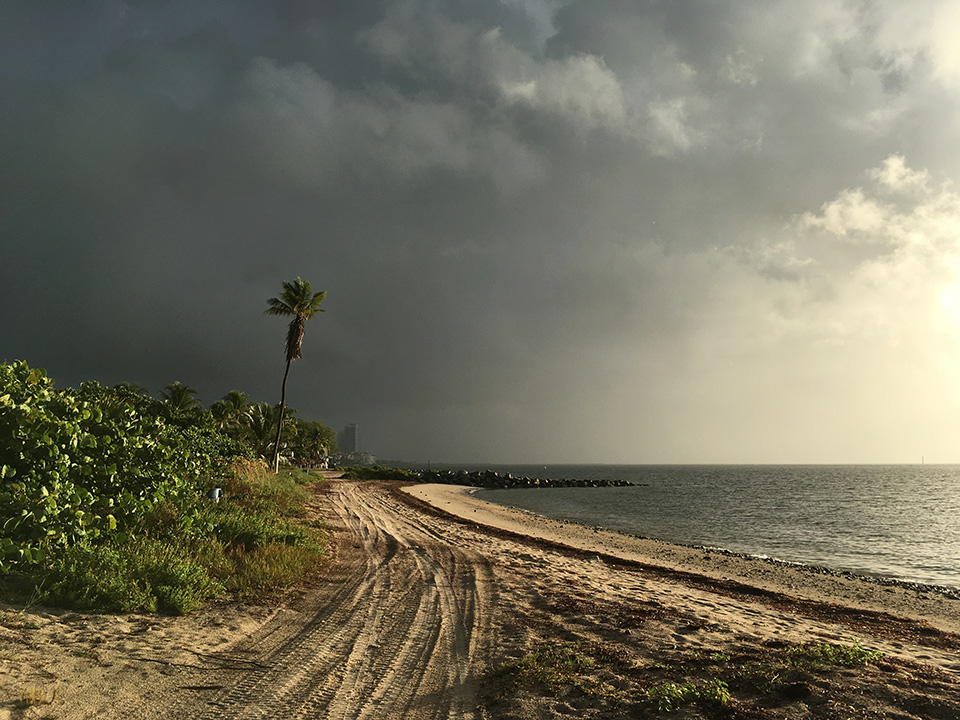 Climate Resilience Regional Challenge funds will help coastal communities build resilience to storms like this one approaching a Miami beach. (Credit: Sarah Beggerly)
