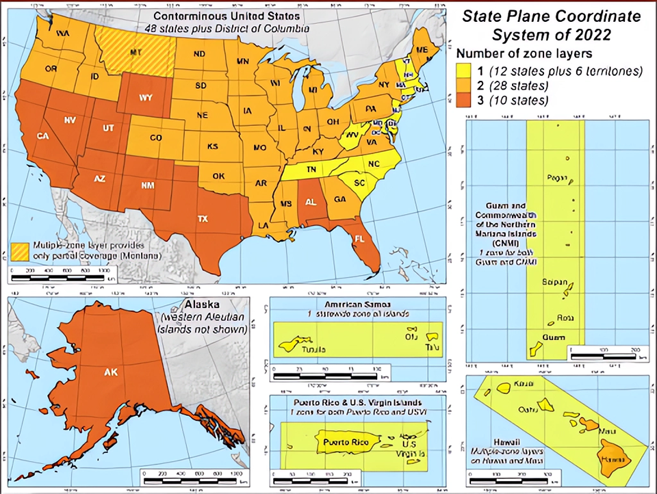  Collection of maps display alpha versions of the State Plane Coordinate System of 2022 previewed on the new NGS alpha site.