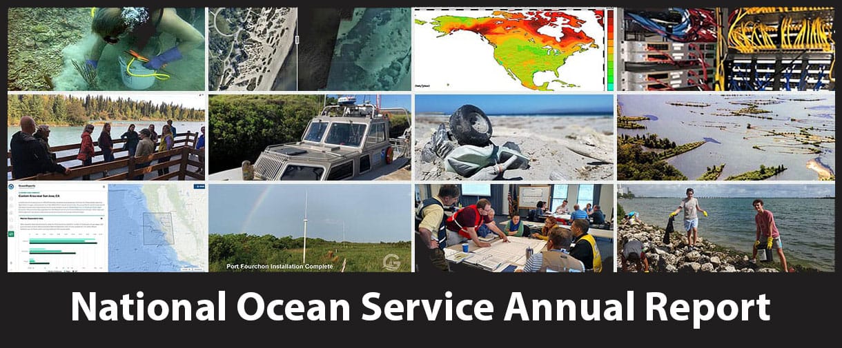 a collage of small images showing scenes of NOS activities during fiscal year 2019