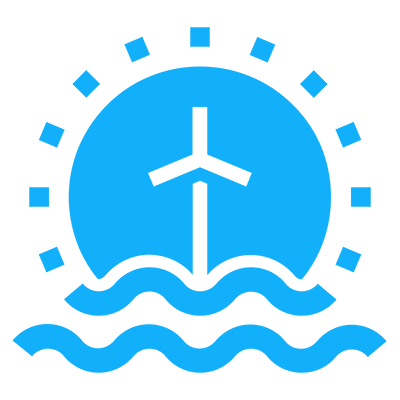 icon of windmill in ocean with sun