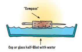 Illustration of compass on water