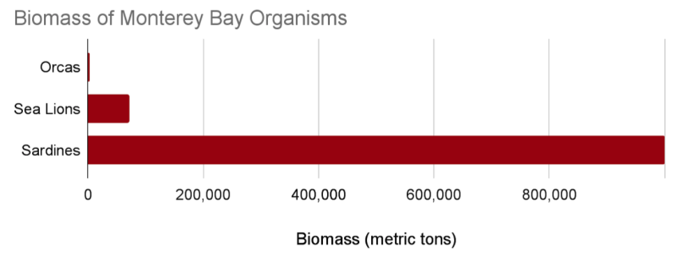Bar Graph Comparing Biomass of Sardines, Sea Lions and Orcas