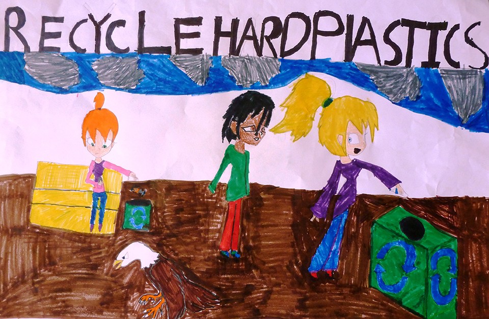 Students created posters to hang in the school hallways to encourage recycling.