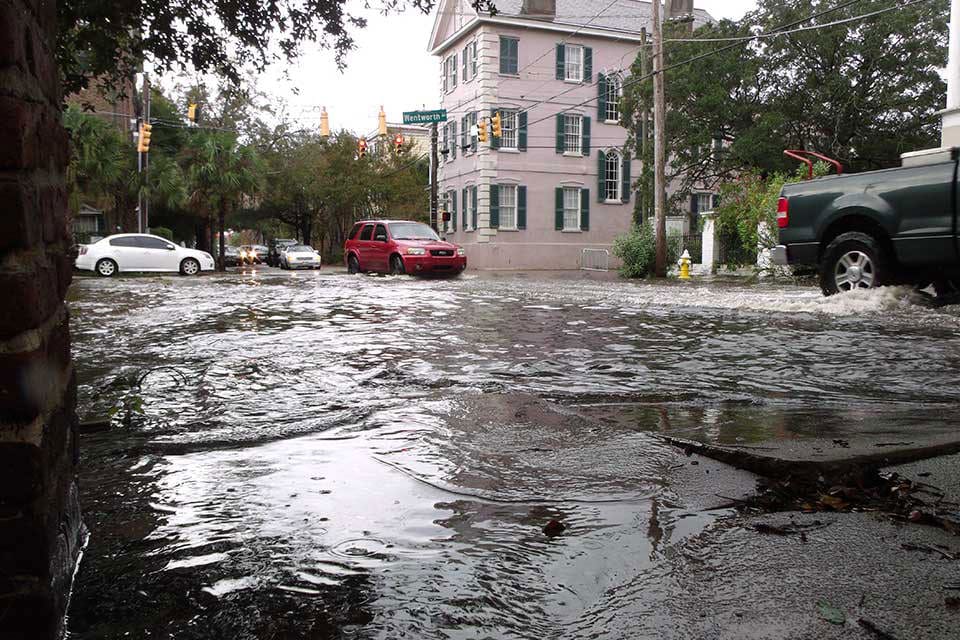 high tide flooding in the streets of Charleston