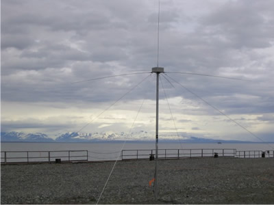 High frequency radar antenna used to measure direction and speed of ocean surface currents.