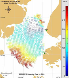 HF Radar plot of ocean surface currents.