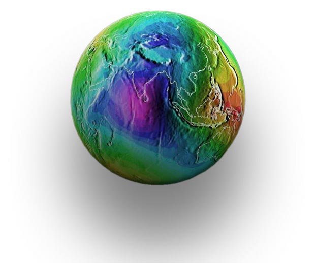 Geoid Earth with inset of Indian Ocean