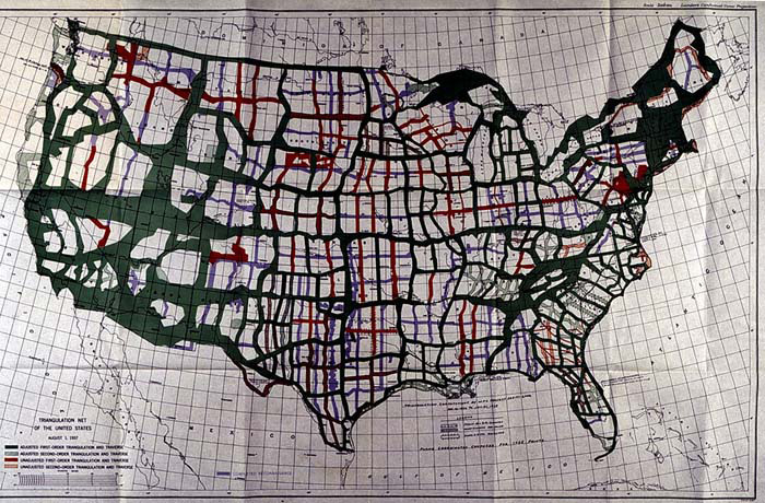 A United States triangulation network map from 1937