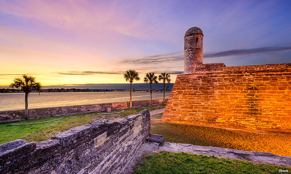 The Castillo de San Marcos National Monument in St. Augustine, Florida, stands sentinel over Matanzas Bay. The coquina structure remains sturdy after three centuries. (Photo credit: iStock Getty Images)
