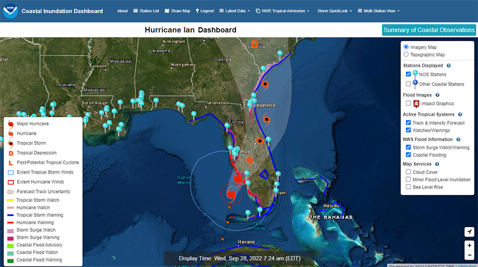 Custom dashboard generated to show Hurricane Ian approaching Florida’s Gulf Coast
