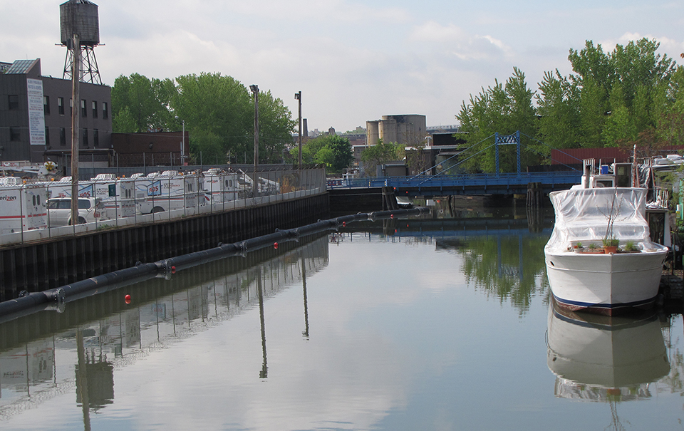 The Gowanus canal at Carroll Street where some of the highest sediment contamination is found