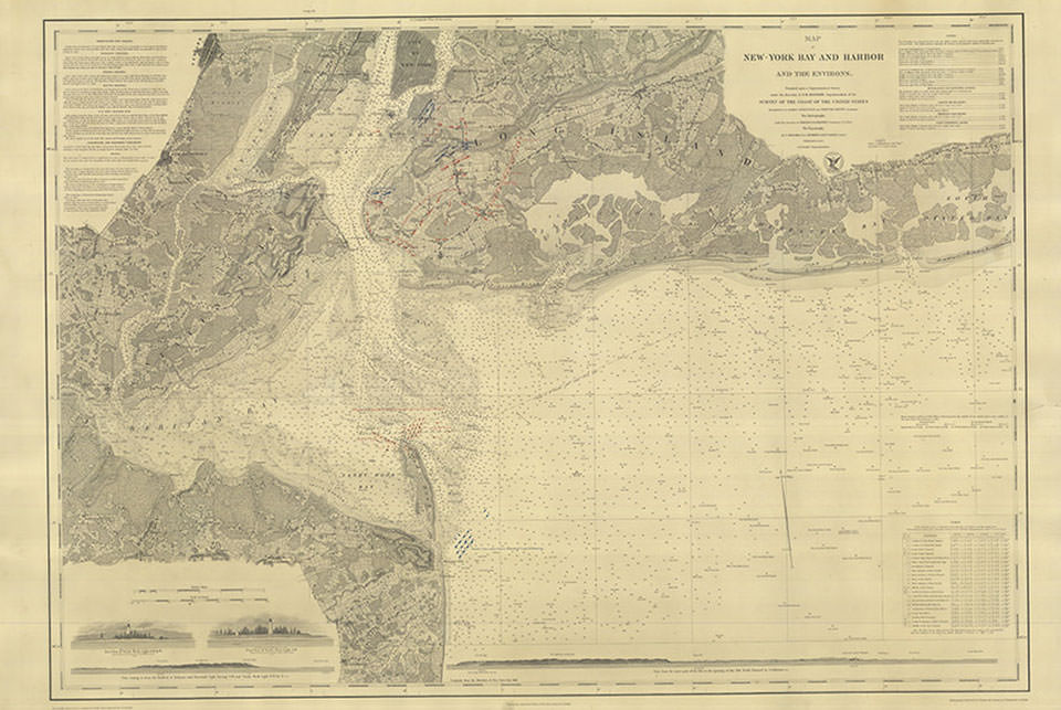 Map of New York Bay and Harbor from 1845. 