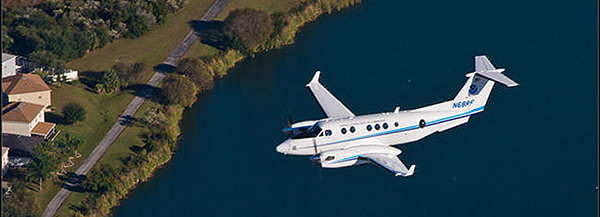 NOAA’s aircraft, the Hawker Beechcraft King Air 350CER, is equipped with two downward-facing sensor ports that can support a wide variety of remote sensing systems, including digital cameras, multispectral and hyperspectral sensors, and topographic and bathymetric LIDAR systems.