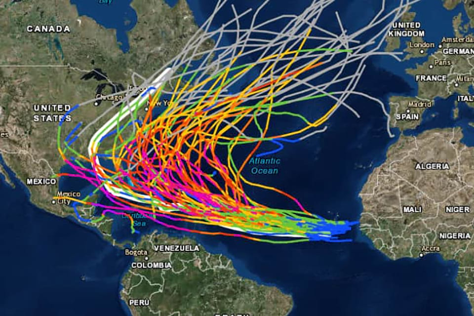 Image showing historical data of hurricane tracks