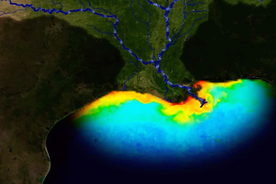animation of dead zone forming in Gulf of Mexico
