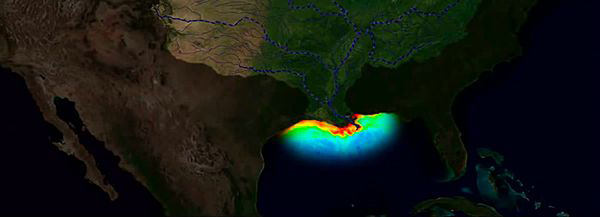 aerial image of a dead zone in Gulf of Mexico