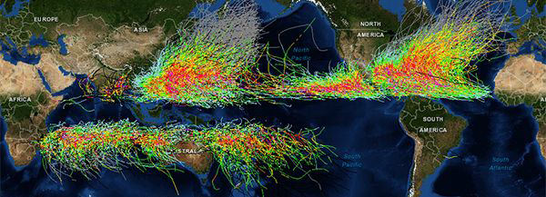 screenshot of the historical hurricane tracks tool