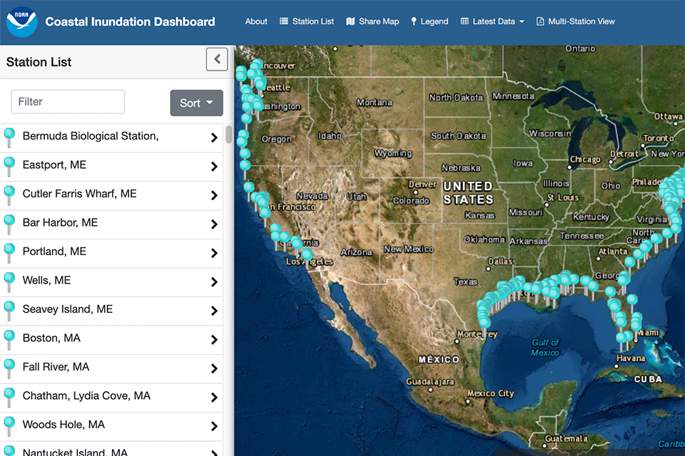 a view of the Coastal Inundation Dashboard