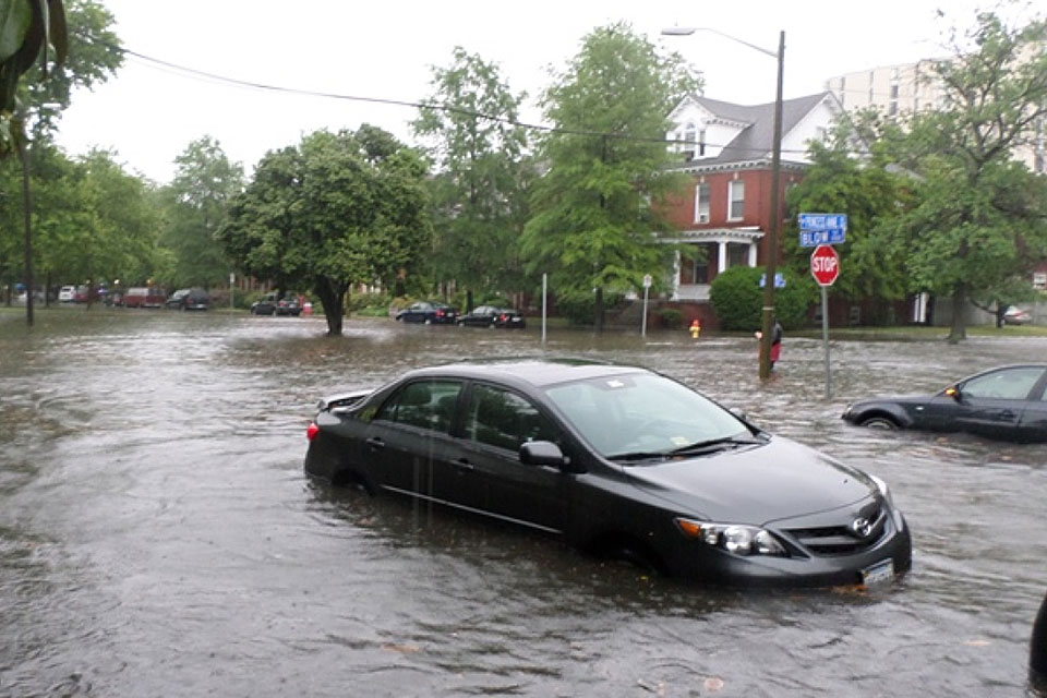 a flooded car in Norfolk, Virginia