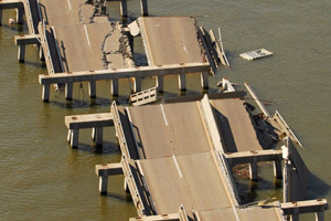 destroyed bridge from Hurricane Katrina