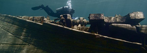 diver and shipwreck