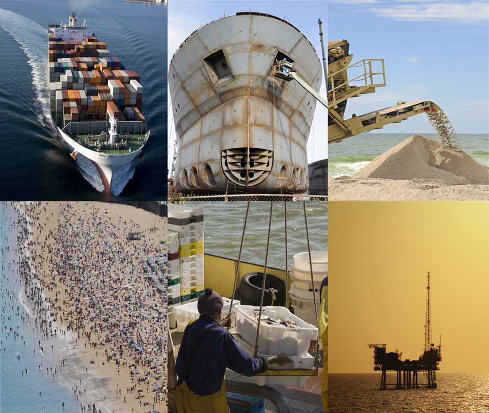 a collage of imagery representing the coastal economy
