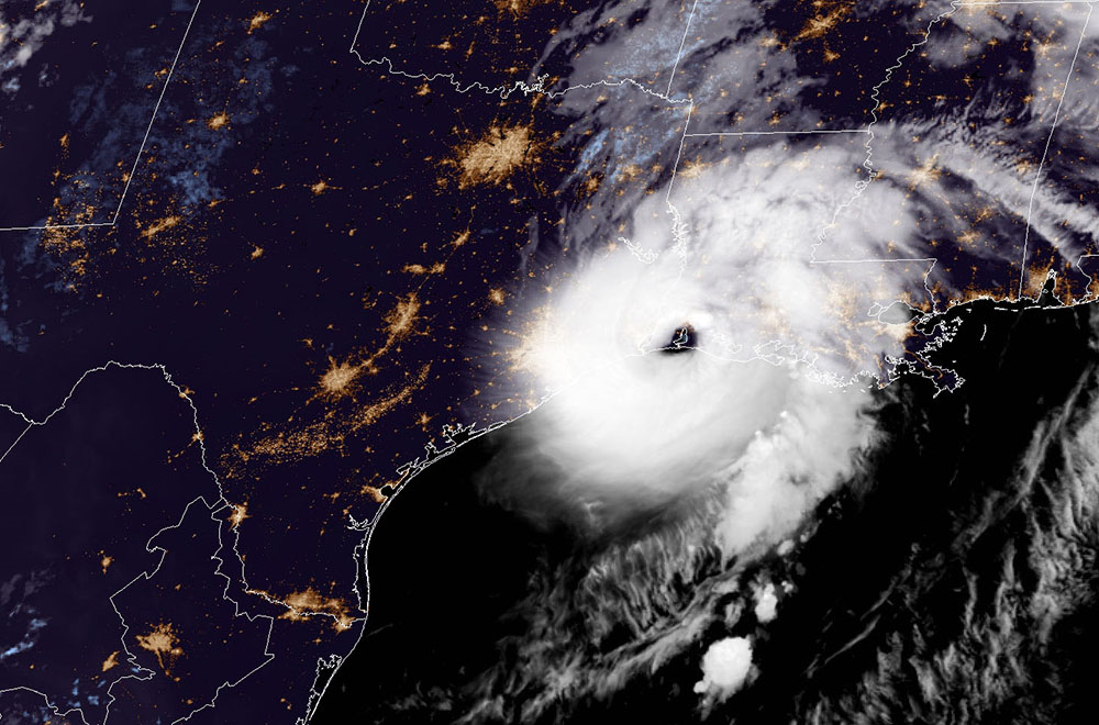 Tropical Storm Laura, seen here by GOES East on August, 27, 2020, at 2 A.M. ET made landfall.