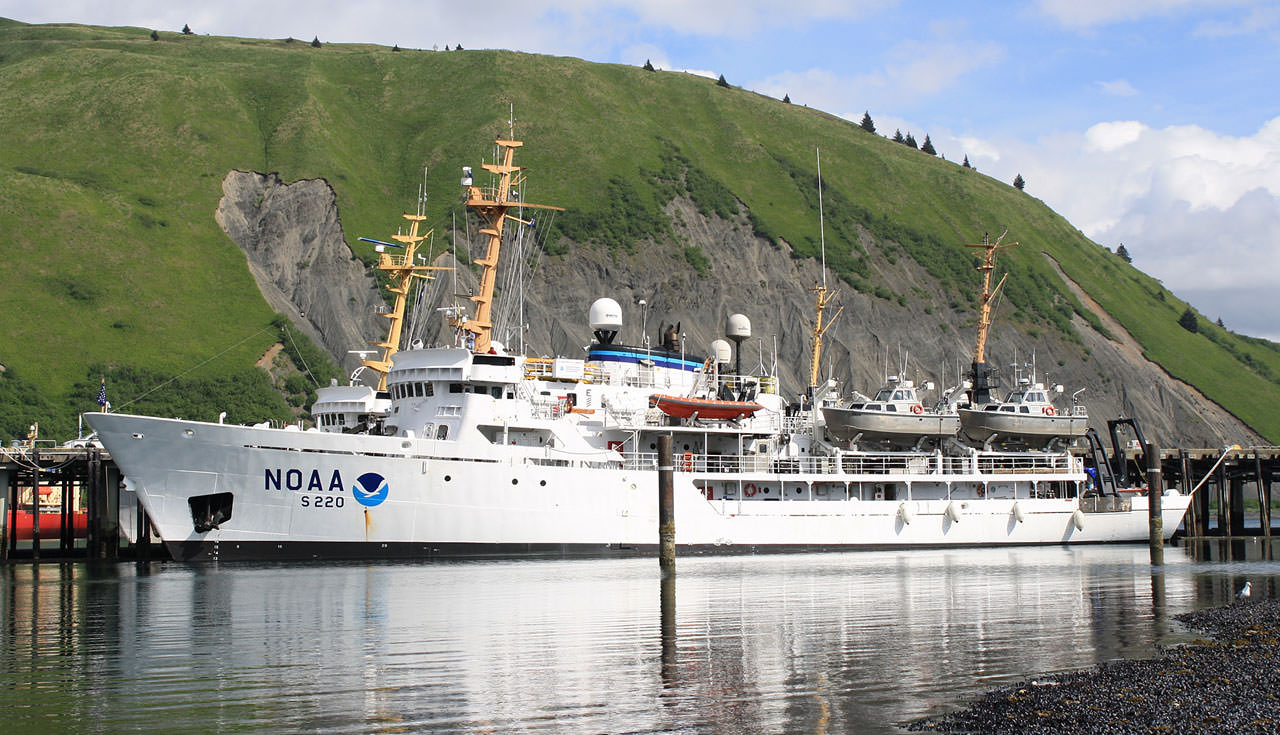 The NOAA Ship Fairweather, shown here docked in Kodiak, Alaska, is one of four NOAA hydrographic ships.