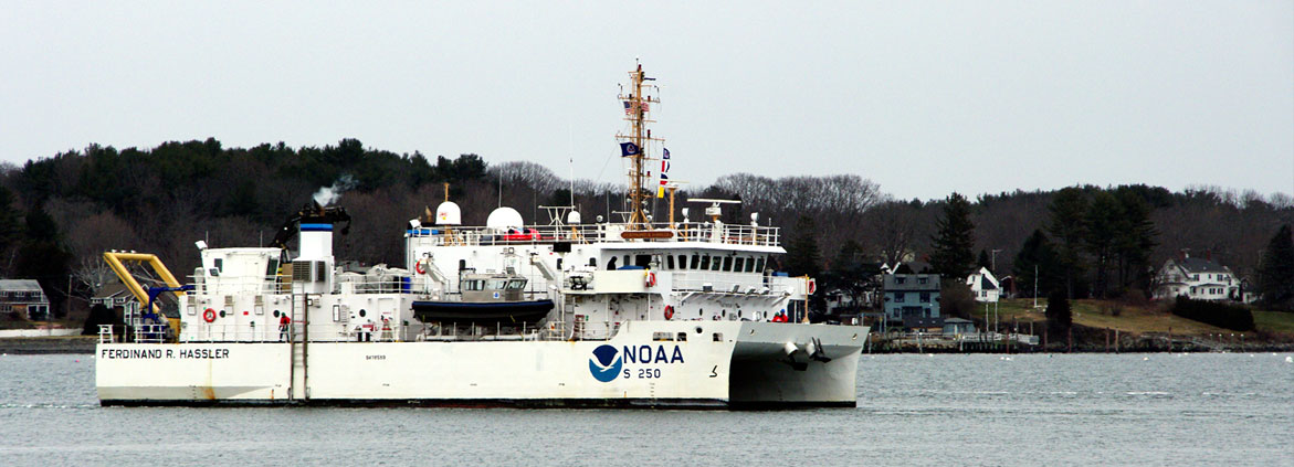 The NOAA Ship Ferdinand Hassler departs for the 2015 surveying season.