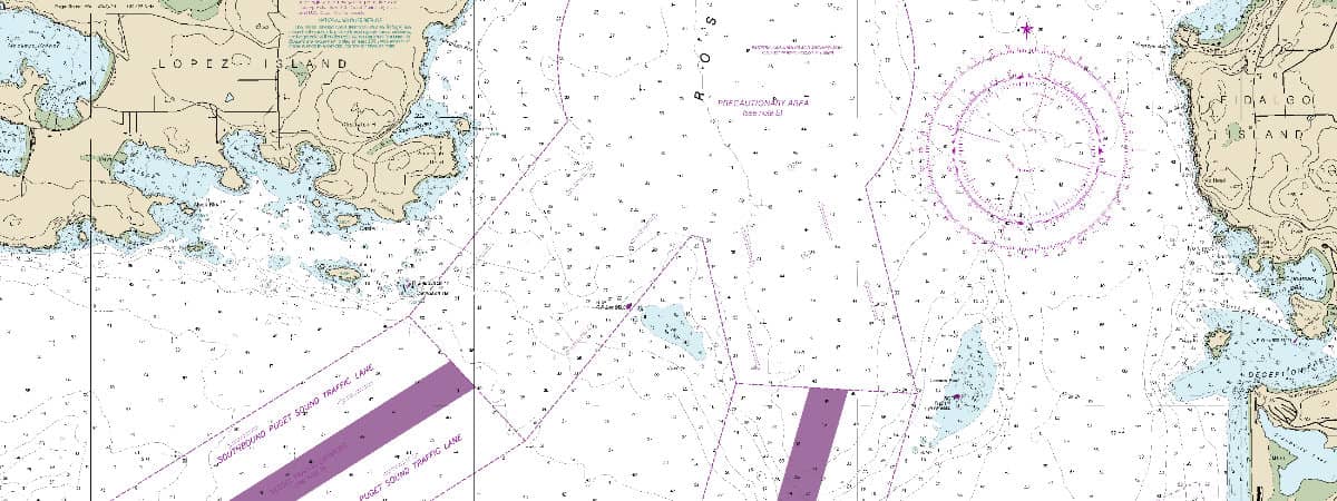 partial nautical chart showing Washington State's Rosario Strait