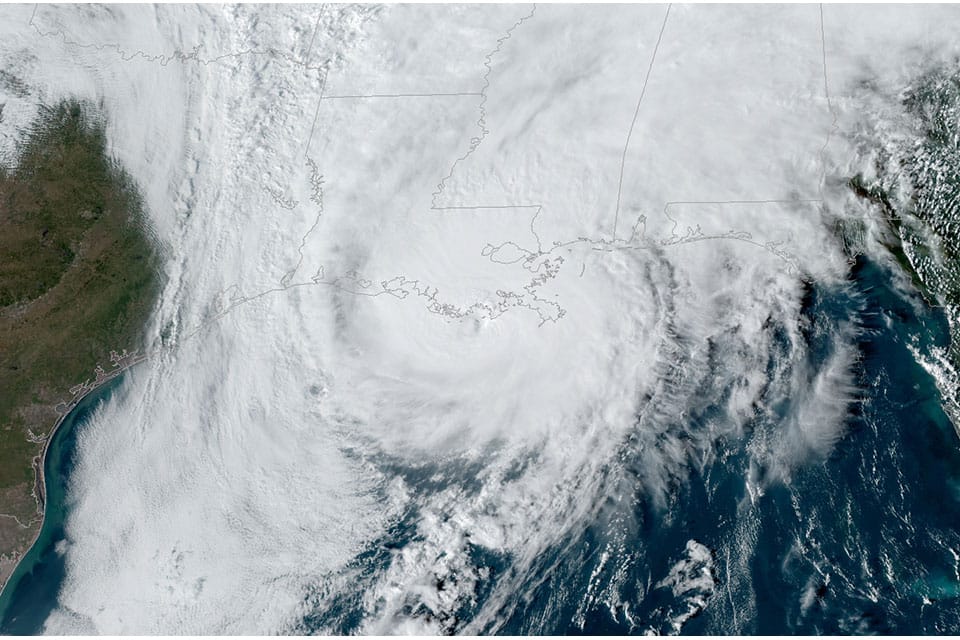 Hurricane Zeta, seen here by GOES East on October 9, 2020, at 9 A.M. ET made landfall.