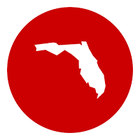 red circle icon with Florida in white in center